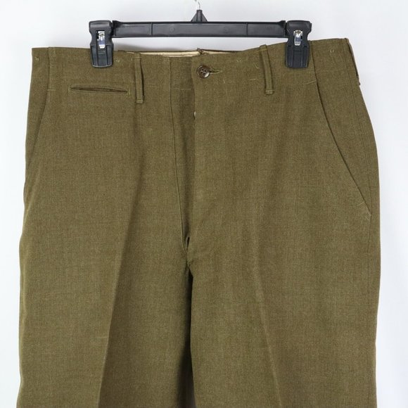 Vintage 50s Korean War Mens 31x33 1950 Wool Field Trousers 18oz Serge Green USA - Picture 3 of 14